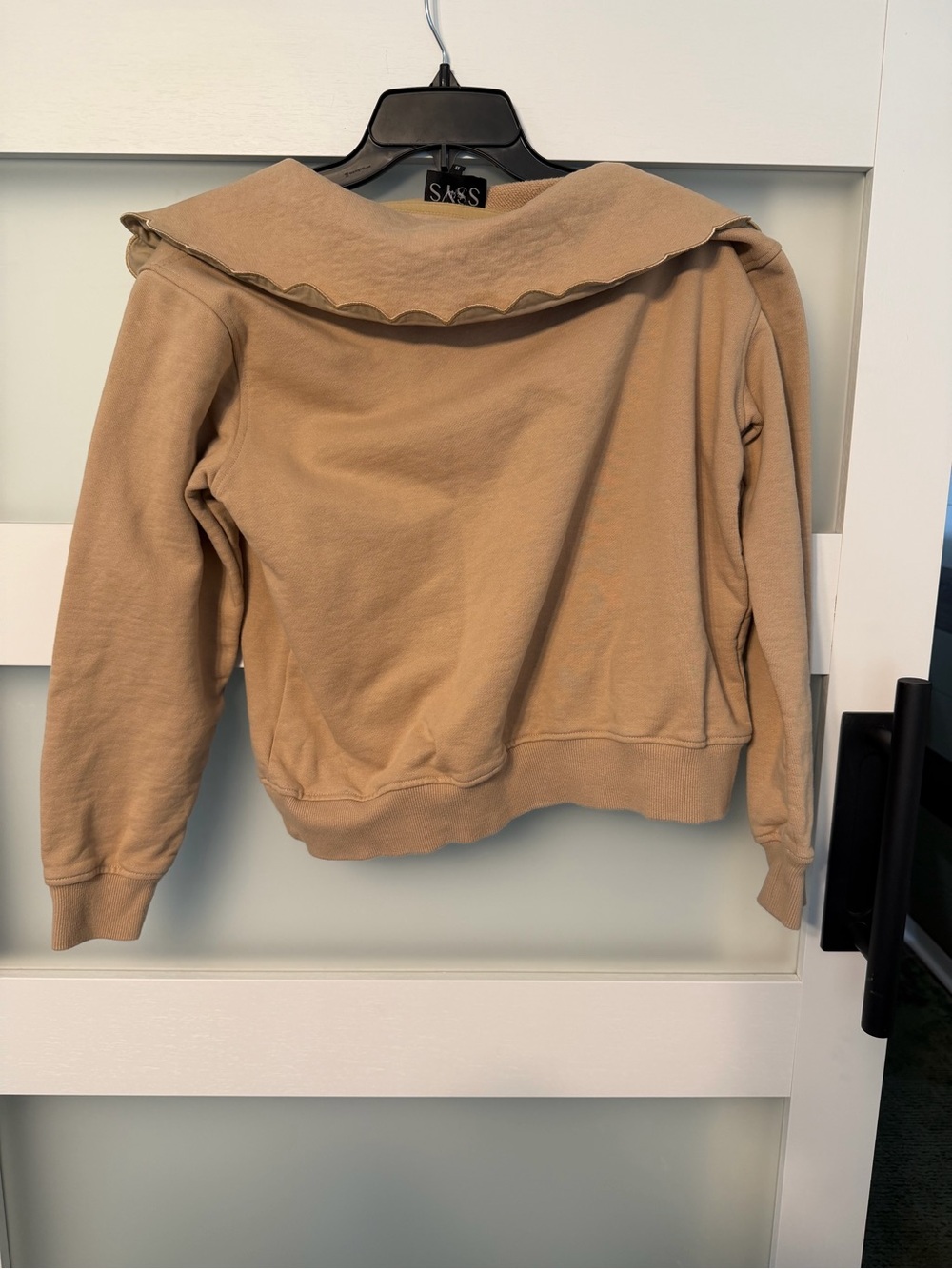 SASS Scallop-Collar Half-Zip Sweatshirt - Camel - Picture 3 of 3